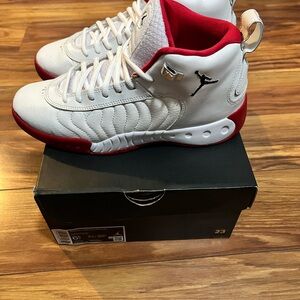 Jordan White and Red High-Top Sneakers